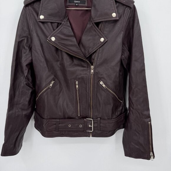 Quince Women's Port Leather Motorcycle Jacket sz M Medium Sheep Leather Belted - Picture 7 of 11